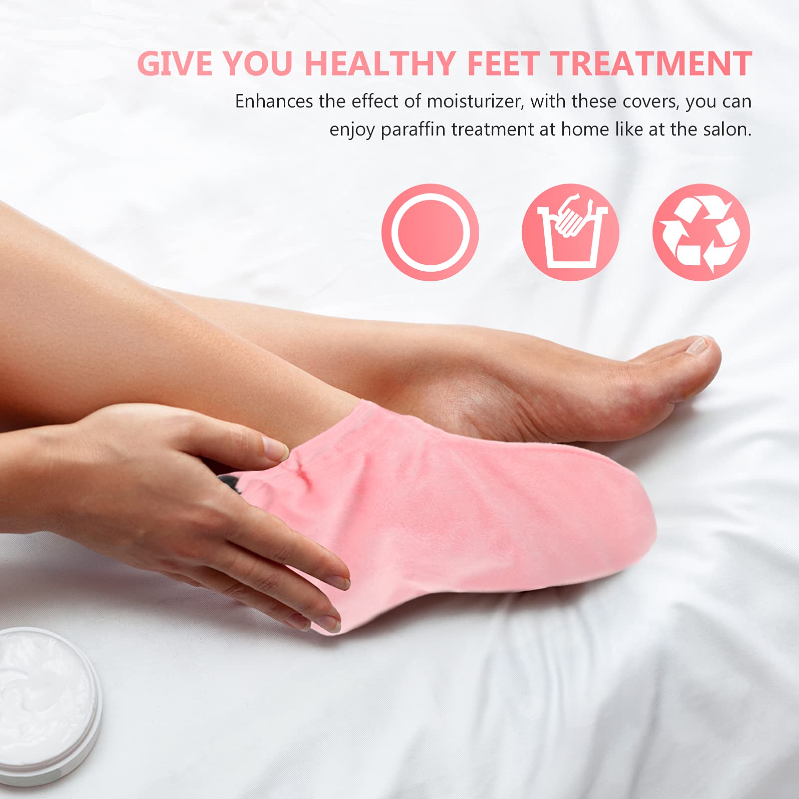 Uonlytech 2paare -therapie Fußabdeckungen Paraffin Fußwickel Für Feuchtigkeitsspendende Fußpflege Wiederverwendbare Und Waschbare Fußtherapie-socken Zartem Rosa