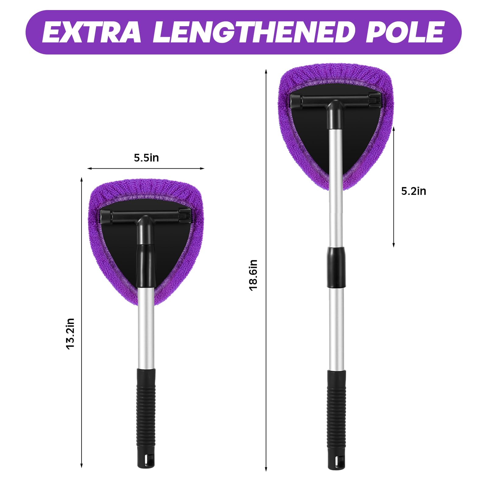 Baderke 10 piezas de limpiador de ventanas de coche, suministros de limpieza de parabrisas con mango extensible, incluye 6 capó de microfibra lavable y reutilizable, 2 botellas vacías de 60 ml, kit de