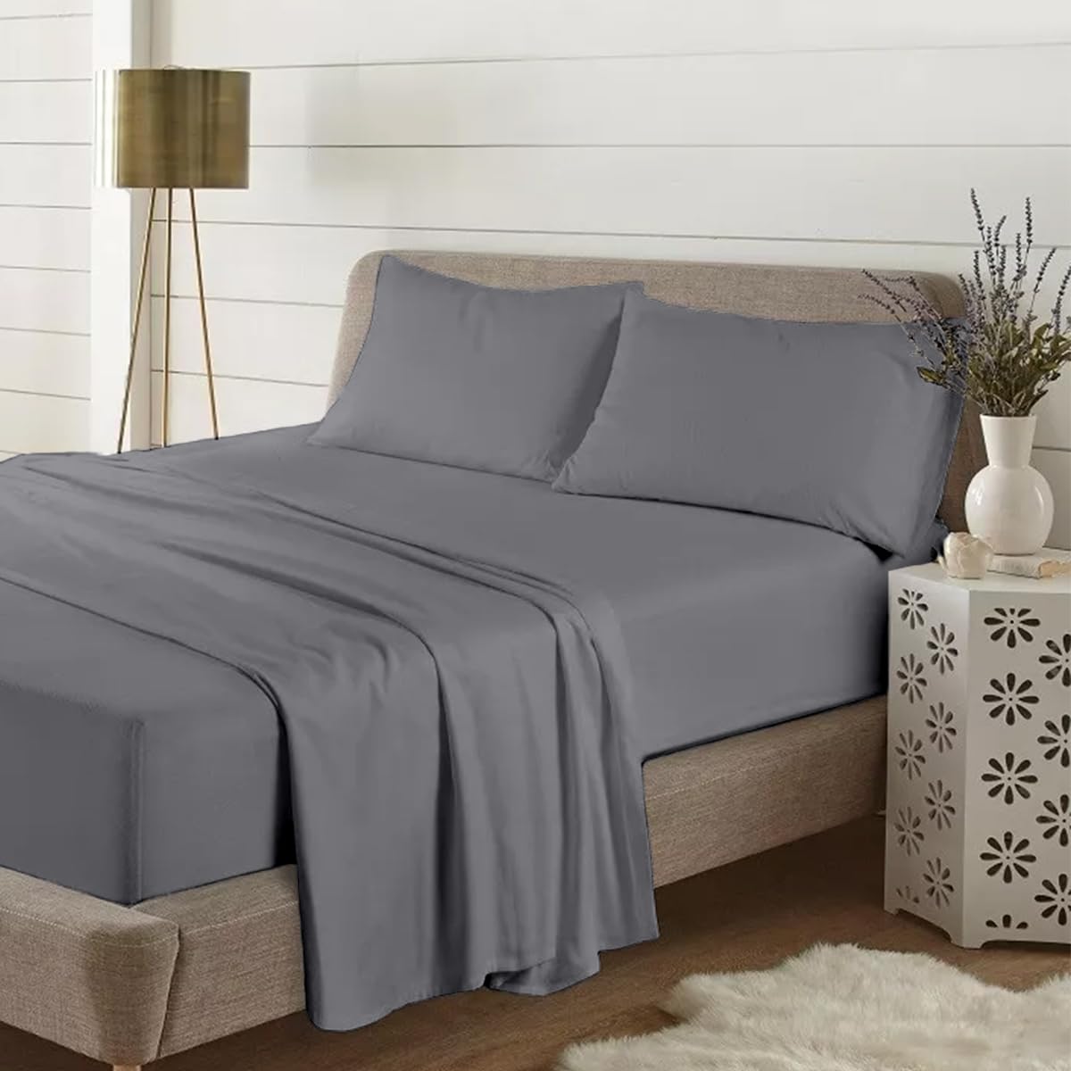 Rohi Flannelette Pillowcase Pair with Envelope Closure – Luxuriously Soft & Breathable 100% Brushed Cotton Pillowcases – Stain, Shrink, & Wrinkle Resistant (Grey, Pack of 2)