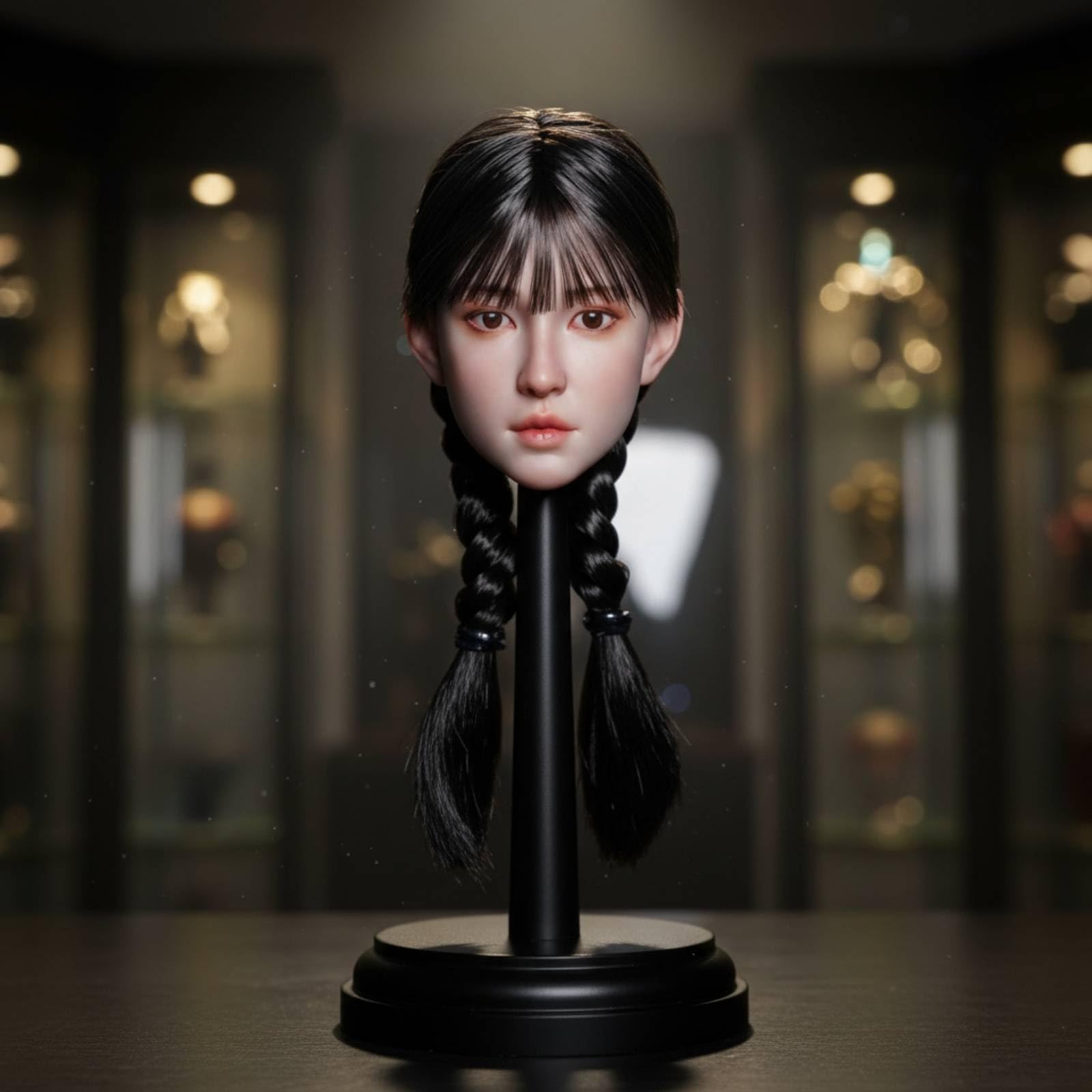 Testa di Bambola Femminile per Action Figure Accessorio per Personaggio per Corpo da 12 Pollici Materiale Sintetico Adatta per Display su, Marrone Scuro Coda Di Cavallo