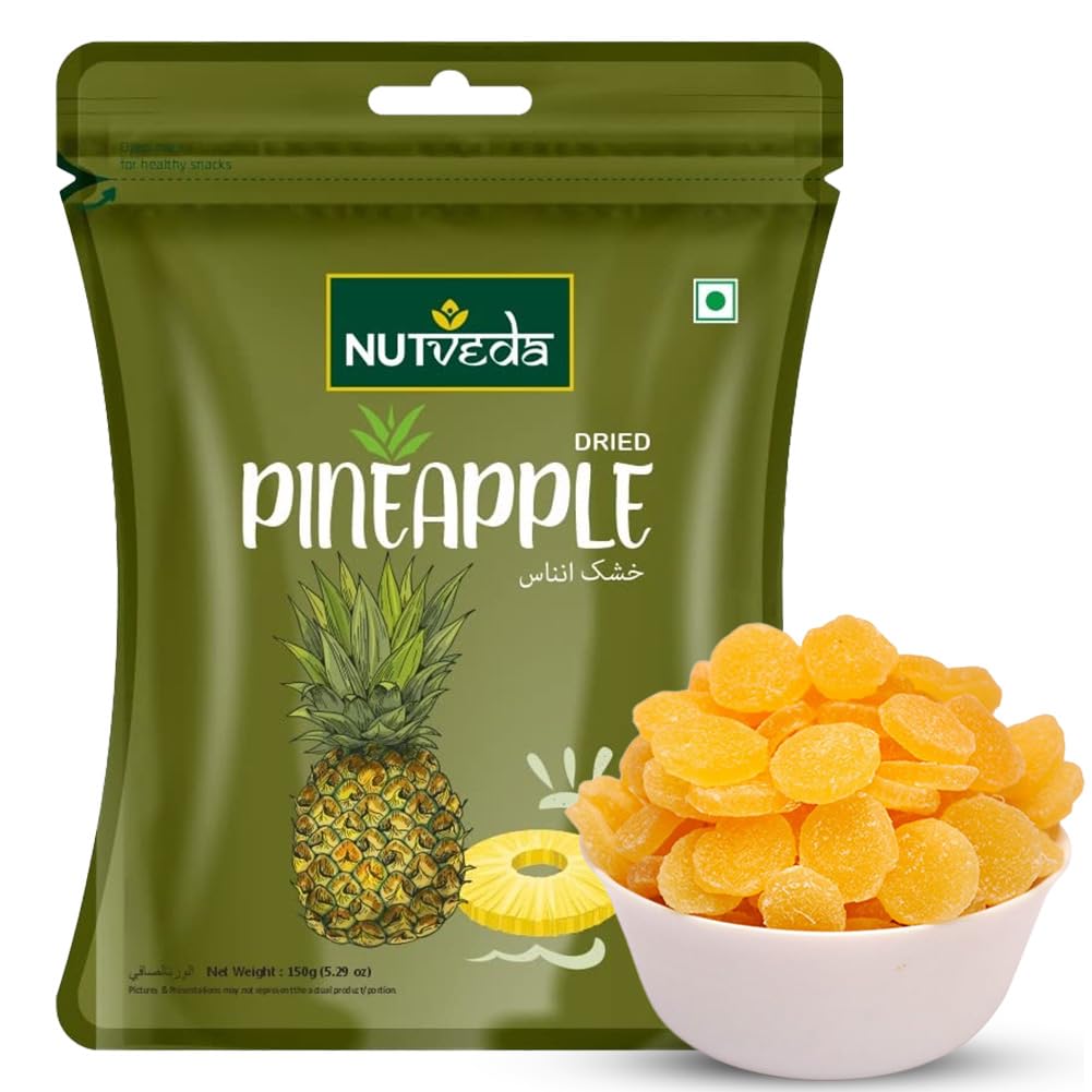 NUTVEDA Dried Pineapple Fruit (Ananas) 150g - Loaded With Nutrients | Natural Immunity Booster | High in Antioxidants, Vitamin C, Calcium & Magnese| Healthy Snacks for Breakfast Morning Cereals, Oat Meals & Salad Garnishing (B09PNNKKHY) Amazon Price History, Amazon Price Tracker