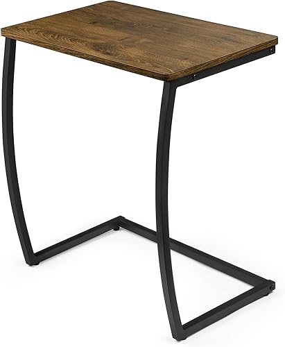 SRIWATANA Mesa auxiliar, mesa auxiliar, mesa de sofá vintage en forma de C para sofá, laptop, aperitivo, café, nogal 1.Walnut,Negro -,Nogal oscuro