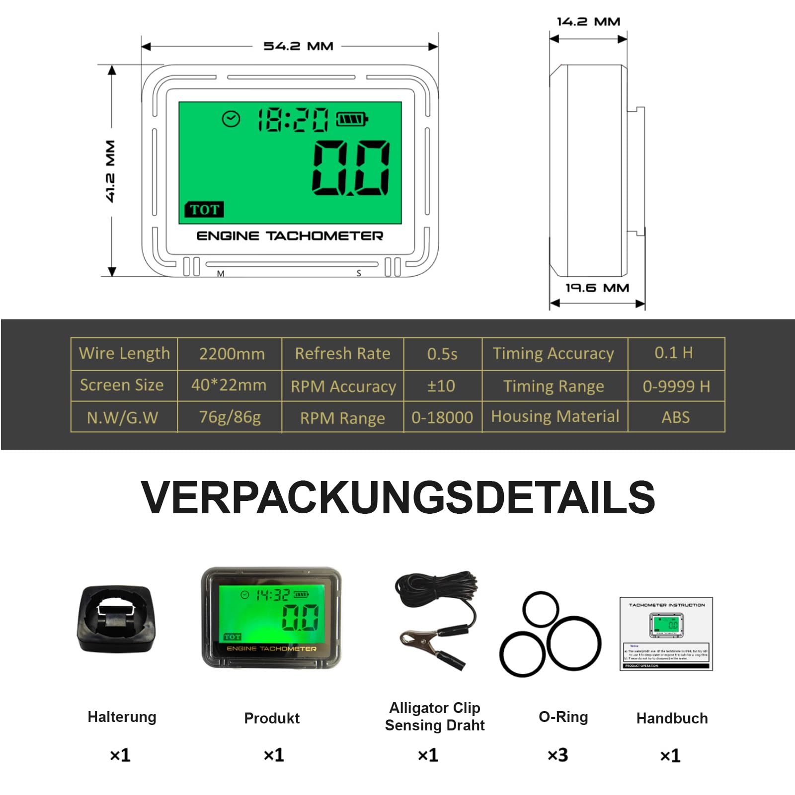 Compte-tours pour tronçonneuse, tachymètre LCD avec induction sans fil, tachymètre RPM, moteur à essence, tondeuse à gazon, fonction d'entretien de vision nocturne, pour moto, tondeuse à gazon