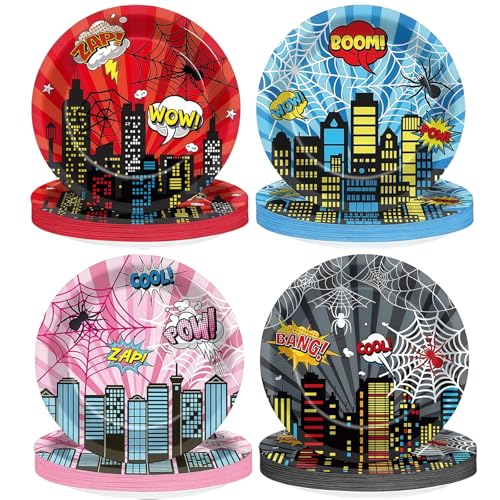 RONGZUBAT 40 assiettes en carton héros dessin animé rondes 18 cm, assiettes jetables de fête, assiettes à dessert pour anniversaire, baby shower, mariage, fête d’enfants