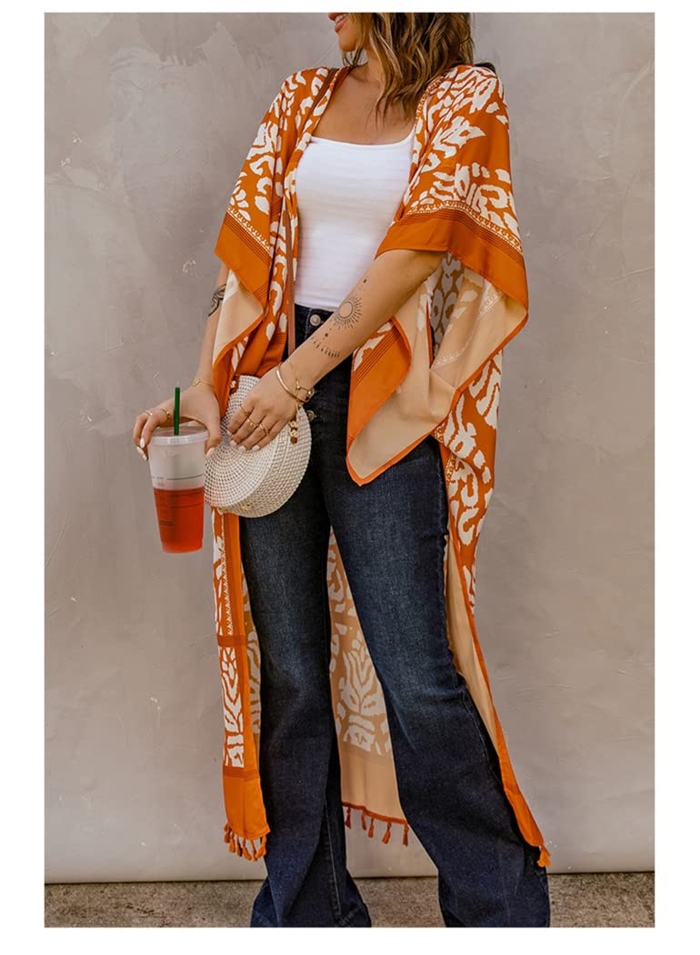 CYGE Boho Kimono per Donna Beach Bikini Cover Up Cardigan Boho Kimono Robe Loose Long Robe
