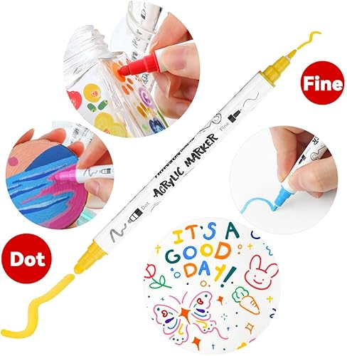 Miniatura 2 de TRANSON Juego de bolígrafos de pintura acrílica de doble punta de 36 colores para lienzo Rock Wood Leather Ceramic DIY Pintura