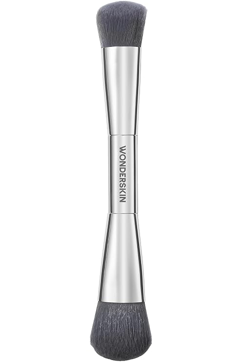 Wonderskin Dual-Ended Blush & Contour Brush - Angled Liquid Foundation Brush & Cream Blush Brush for Seamless Blending, Precision Sculpting & Streak-Free Finish