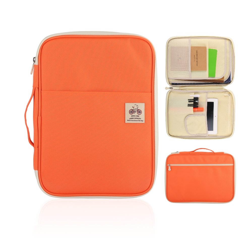 Document Portfolio Bag - Portfolio with Zippered 8 Pocket Organizer for iPads, Notebooks, Documents by YOUSHARES (Orange)