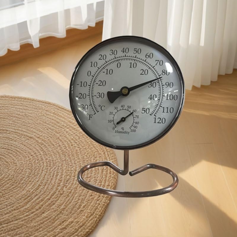Indoor Temperature Humidity Meter 100mm Antique Copper Thermometer Lightweight with Base