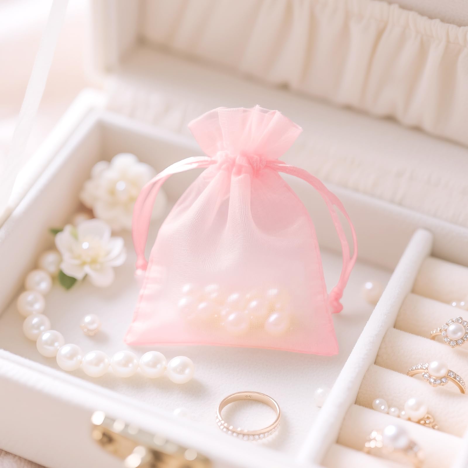 G2PLUS 50PCS Bolsitas para Regalos,Bolsas Organza 7×9CM Bolsita Rosa,Bolsas Pequeña para Boda Favores Joyas y Dulces