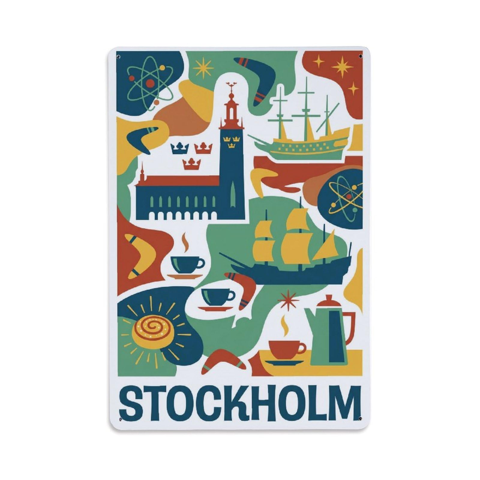 Olhnbad Style Archipelago Stockholm Sweden Modern City Travel Metal Tin Sign