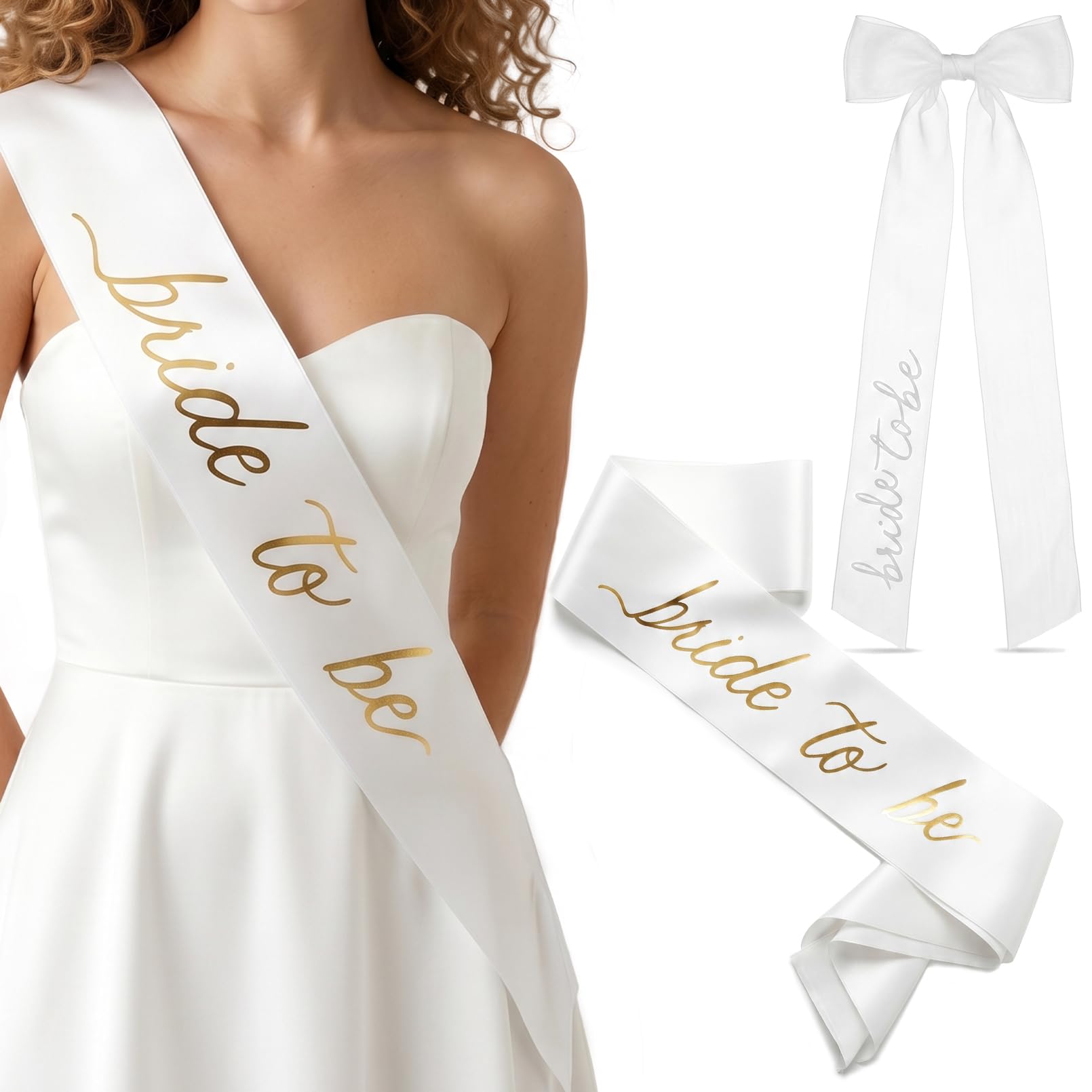 Bride to be Sash, Bridal Hair Bow Veil,Bachelorette Party Hen Party Accessories Kit Bride Headband Bridal Shower for Women Girls Wedding Bachelorette Parties