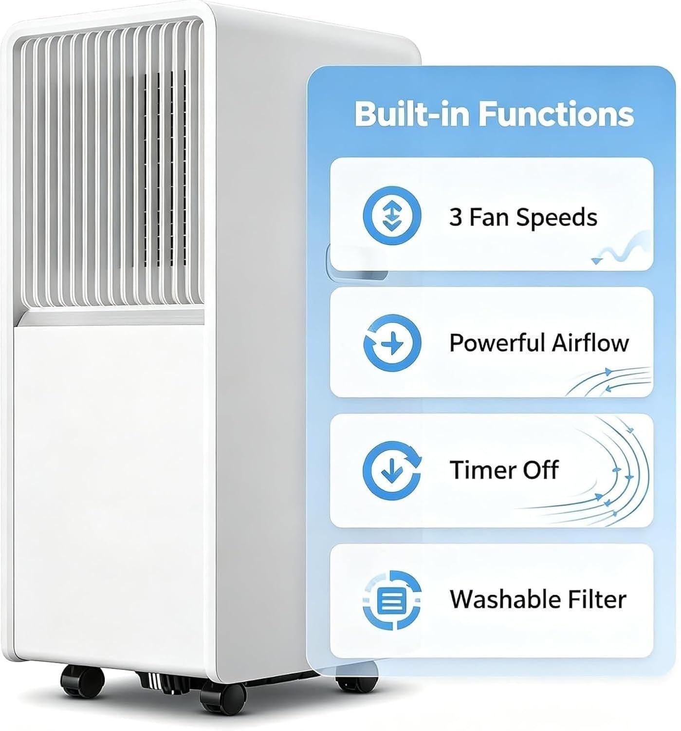 Condizionatore d'Aria Portatile 14000 BTU, raffreddatore Mobile con Telecomando e Timer 24h, modalità Notte silenziosa, Ruote per Camera Ufficio Appartamento, Style 5, 15000 BTU