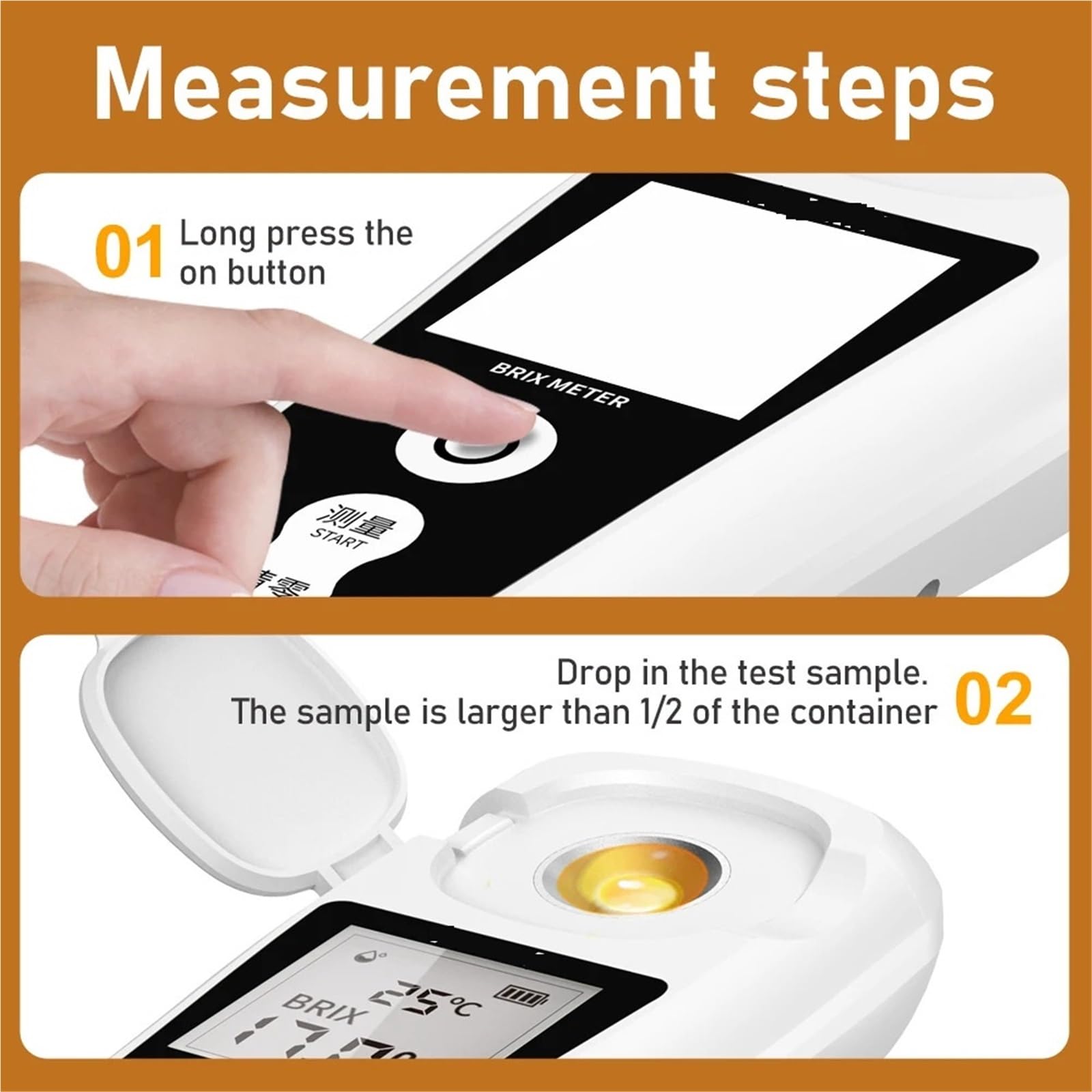 Medidor digital de sacarometría de azúcar recargable con pantalla LCD for medir el contenido de azúcar líquido en bebidas de frutas y miel.