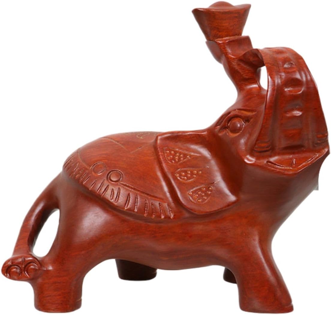 红木大象摆件 Feng Shui Figurine Home Office Decor Chinese Gifts 一对木质实木招财工艺品家居客厅办公室装饰开业礼品 8384