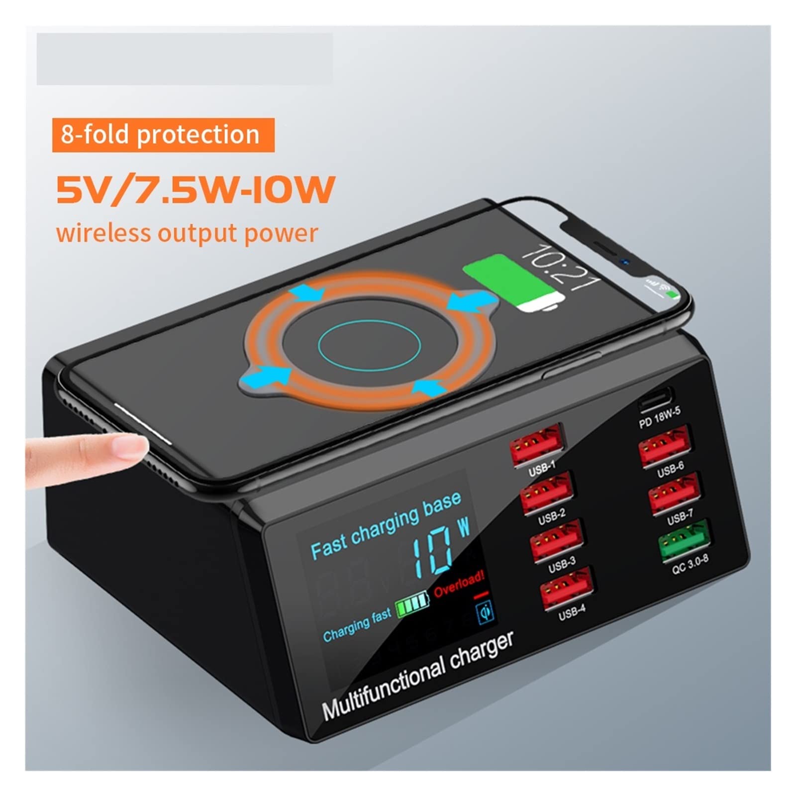 JIFOME Caricatore USB Caricabatterie Wireless da 100 W PD Caricabatterie USB for Caricabatterie rapido Stazione di Ricarica for Caricabatterie rapido con Display LCD