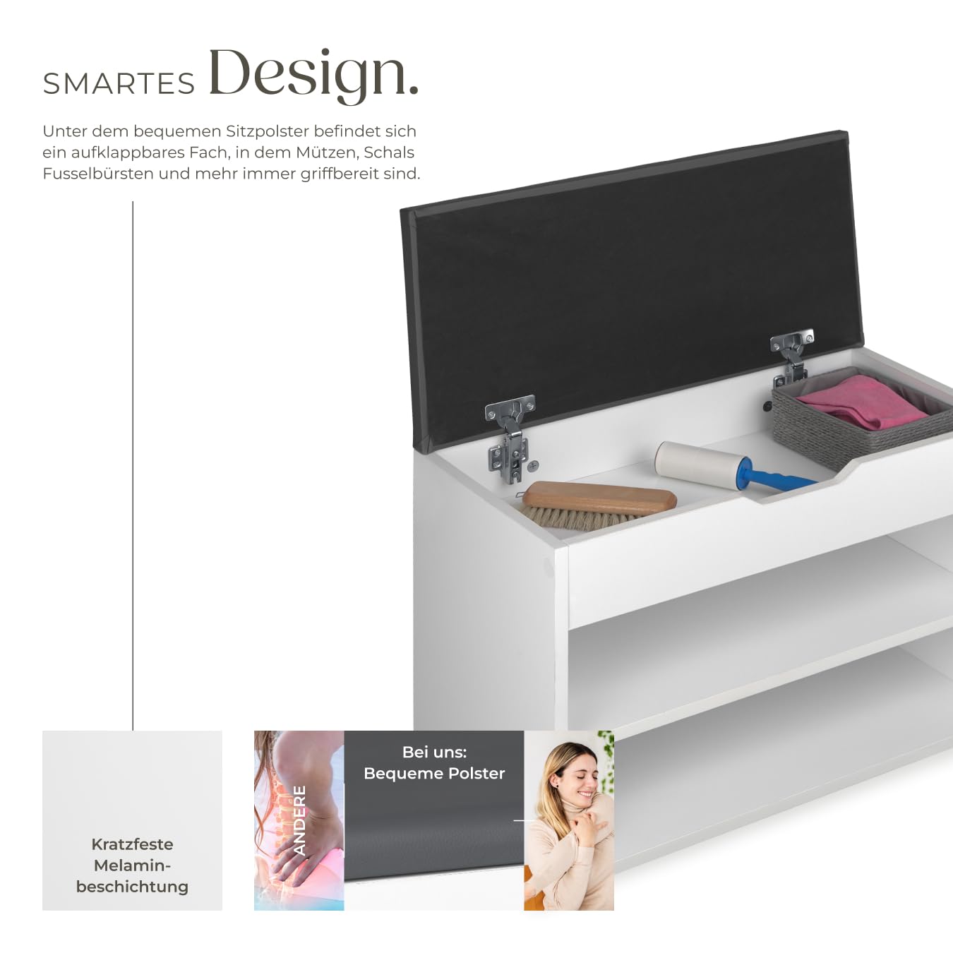 tectake® Schuhschrank mit Sitzbank, Schuhregal, Sitzbank mit Stauraum, Garderobe, Garderobenschrank, Schuhbank mit Sitzfläche, Sitzkissen Bank, Kommode Flur