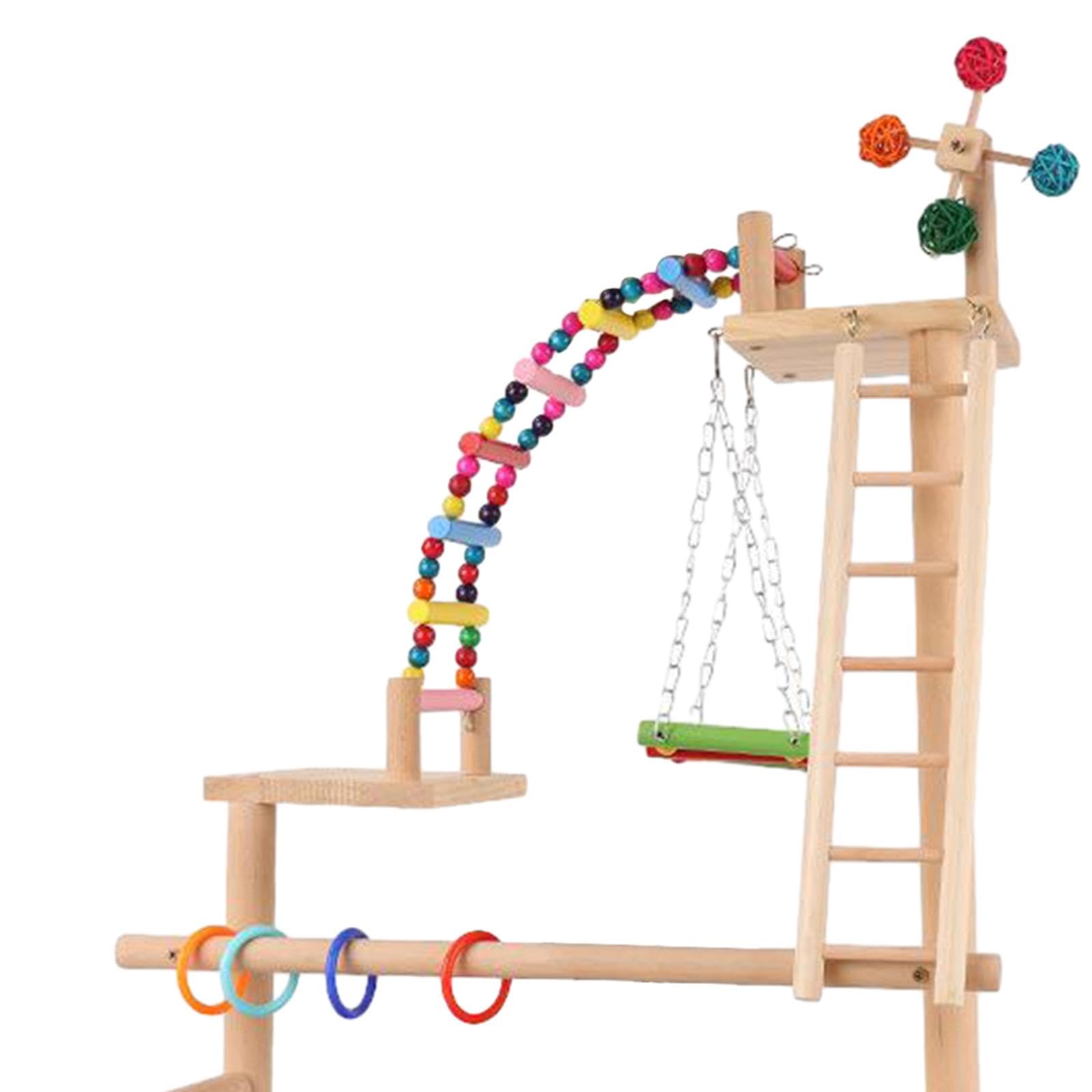 Parque de Juegos para Loros, Percha de Madera, de Ejercicio Divertida, Gimnasio de Juguete para Pájaros, Ideal para Azulejos, Colibríes