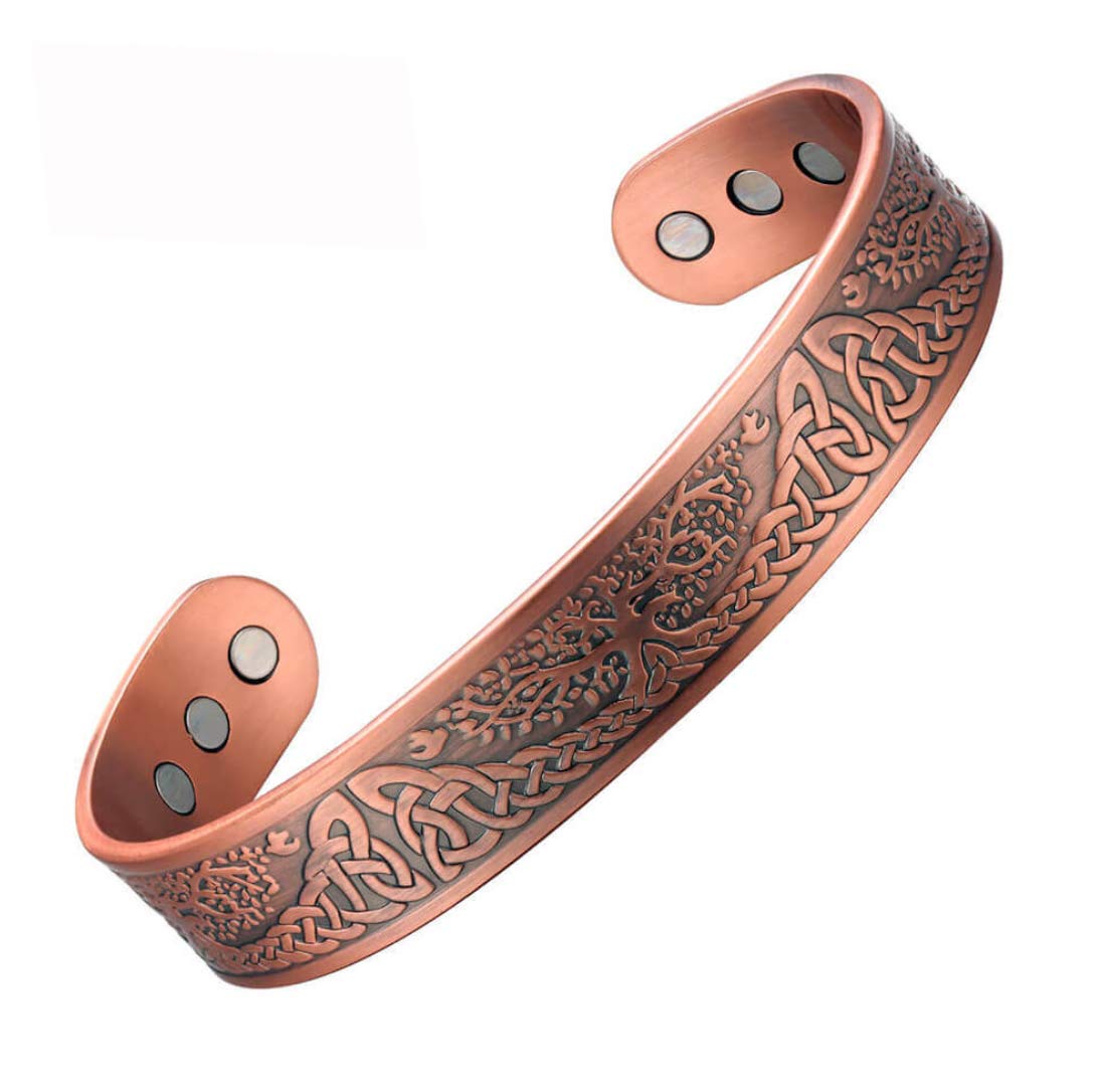 Red Copper Magnetic Patterns of trees Cuff Bracelet for Men and Women