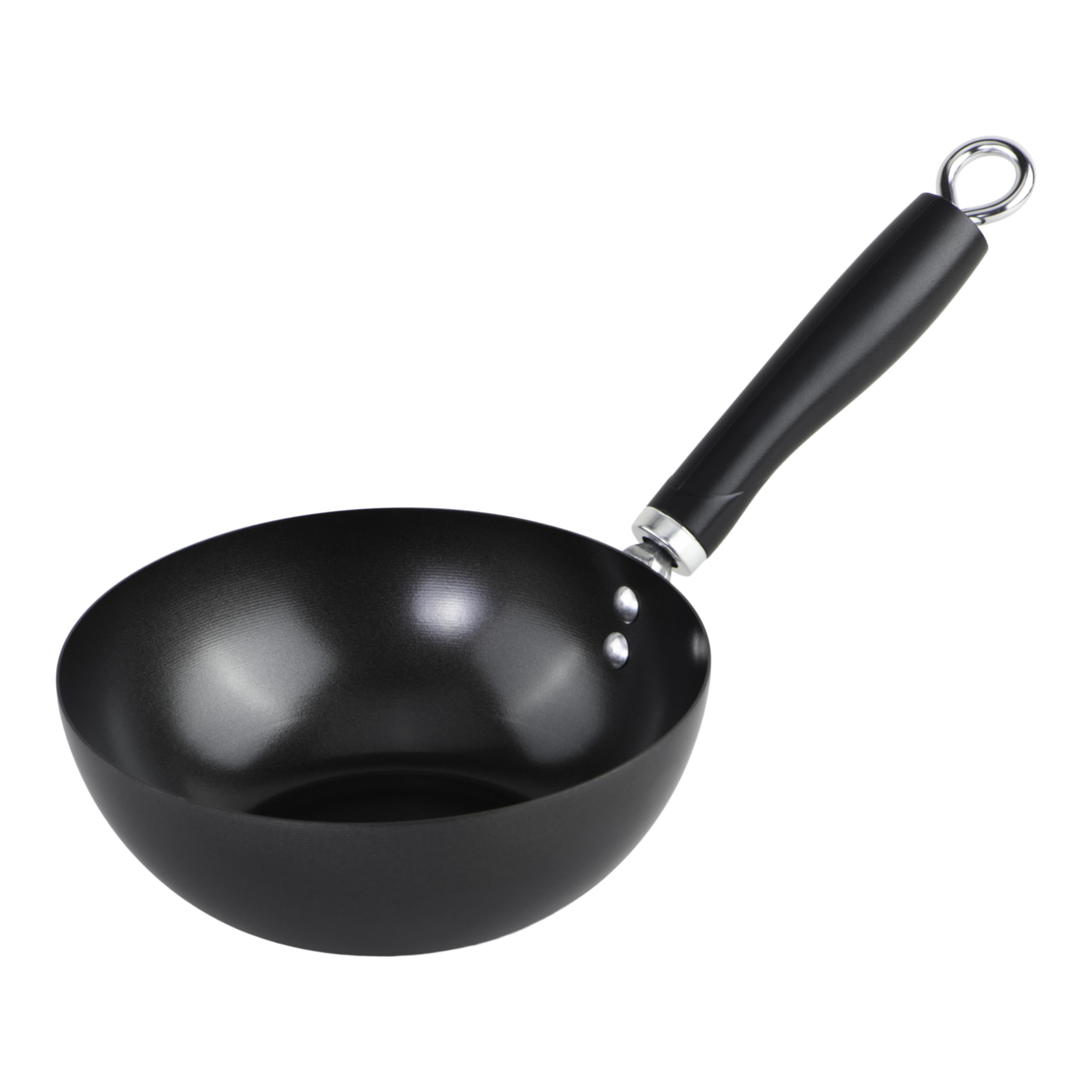 Wok antiadherente Everyday de 8 pulgadas, negro, wok pequeño de acero al carbono, construcción de pared alta, base plana, mango ergonómico de protección de llama, sartén antiadherente para 2