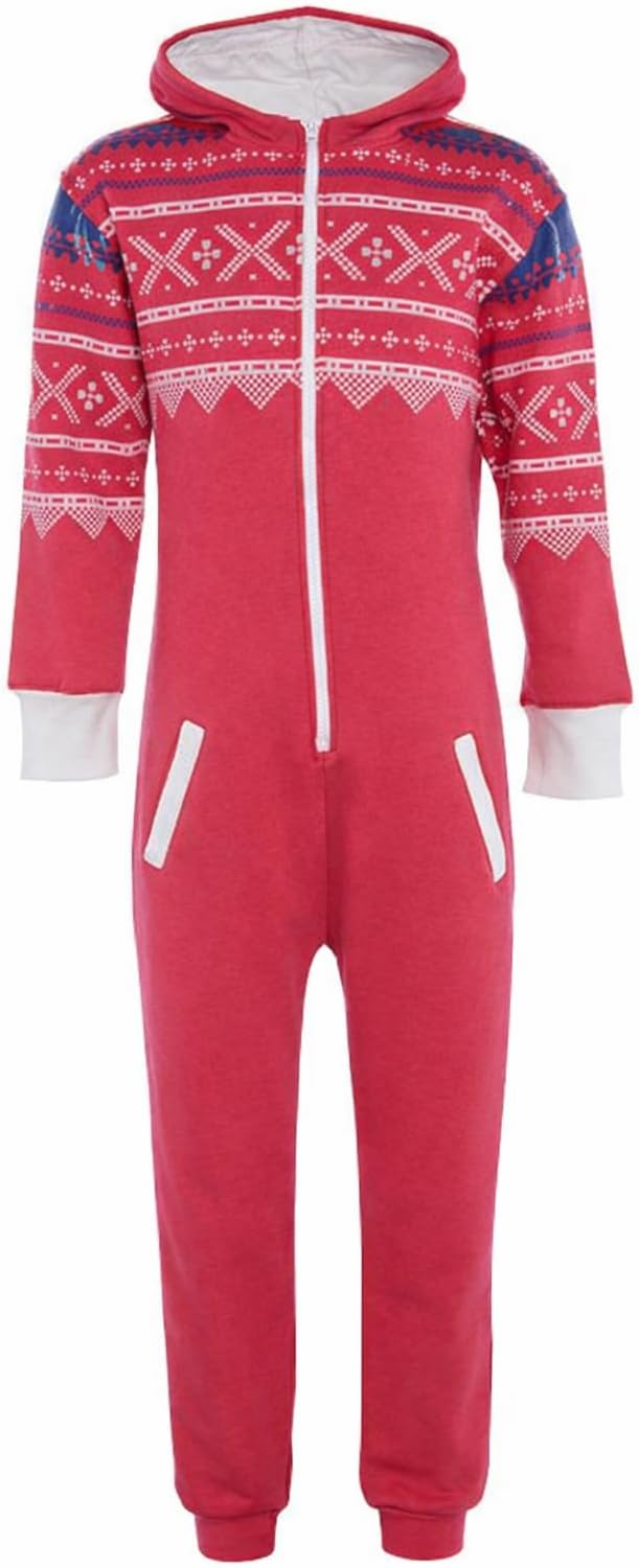 Fashion Oasis Big Boys' Aztec Hooded Onesie All In One Jumpsuit (15-16 Years, Fuchsia Pink)