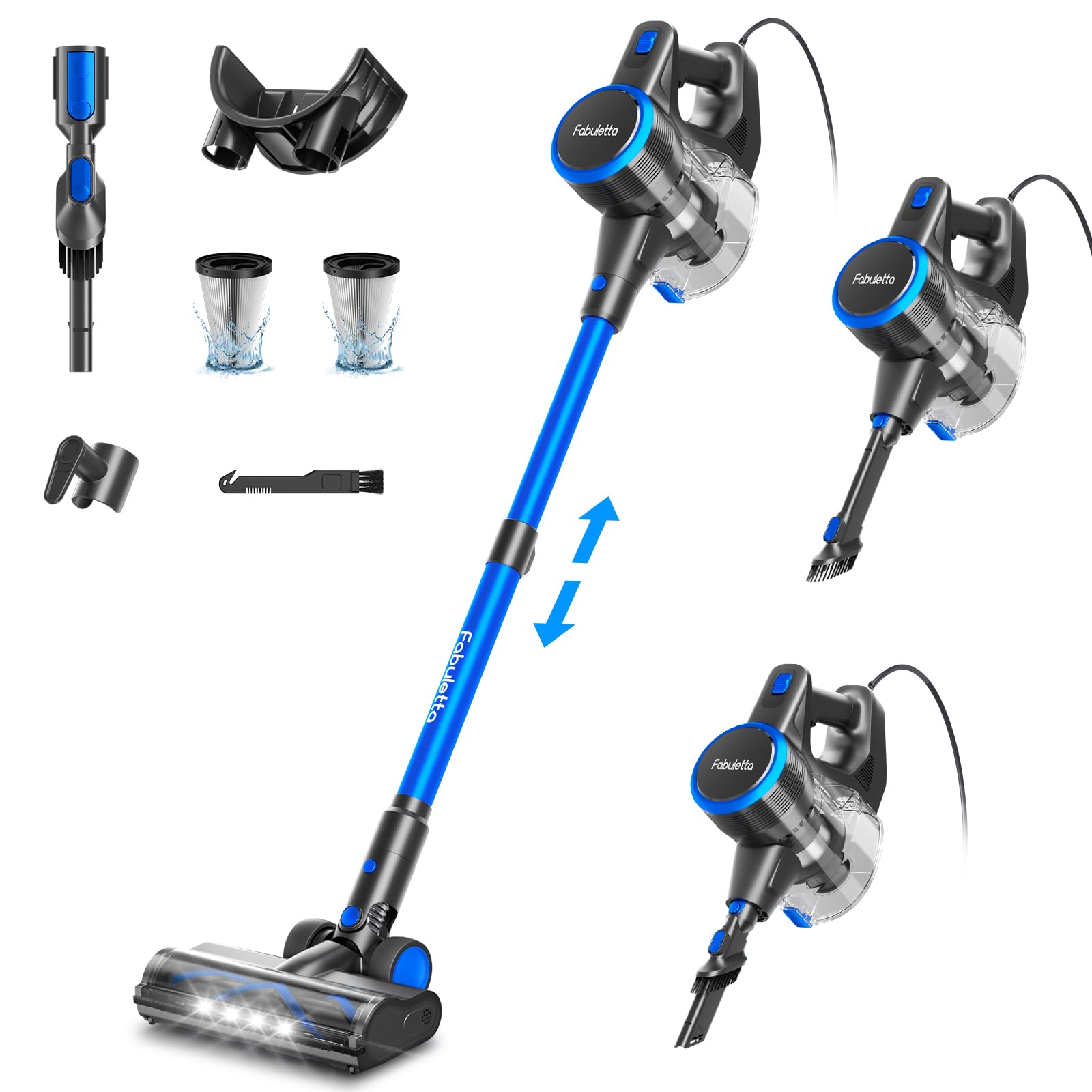 FABULETTA Upgraded 650W Corded Stick Vacuum, 23Ft Corded Vacuum Cleaner Up to Two Gear Adjustment, Lightweight Corded Vacuum with 1.5L Dust Cup, Suit for Hard Floor & Pet Hair, Black & Blue