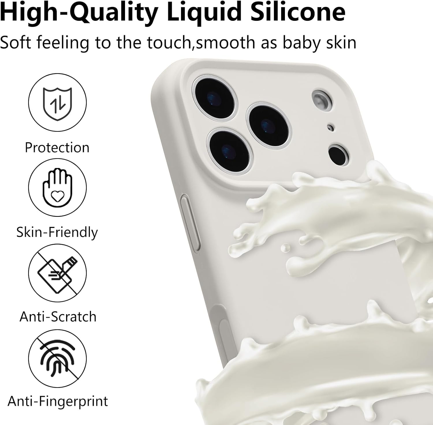for iPhone 17 Pro Case Silicone,with [Full Camera Protection][Soft Anti-Scratch Microfiber Lining],Liquid Silicone Ultra Slim Shockproof Phone Case for Men Women Girls-Stone - Image 2