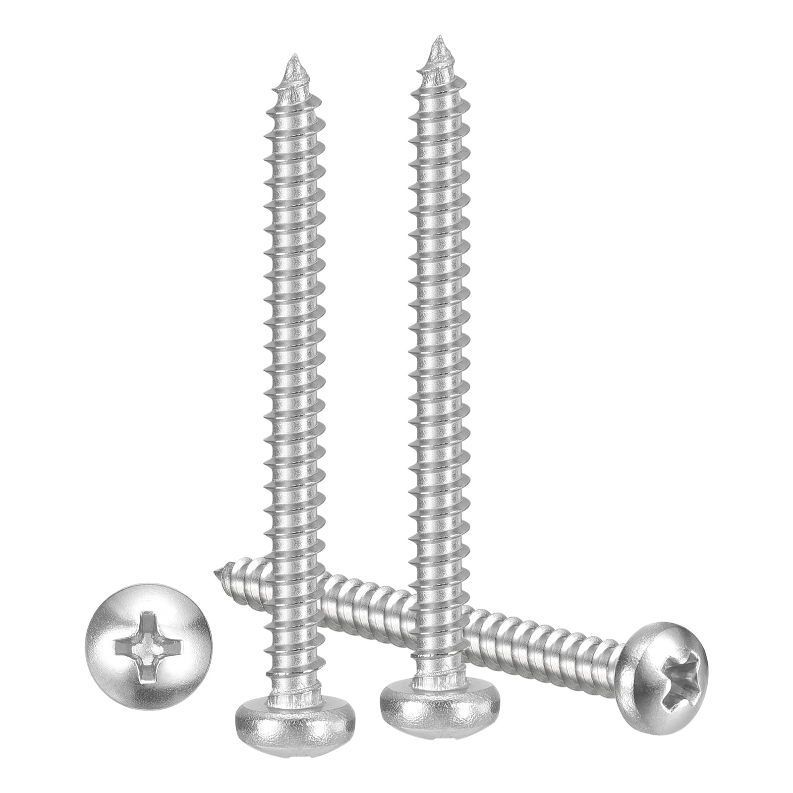 METALLIXITY Phillips Pan Head Self Tapping Screws(#4x1-1/2") 100Pcs, 304 Stainless Steel Self Drilling Screw for Metal Wood Plastic, for Cabinet Wall Shutter Plate Rock Furniture, Silver Tone