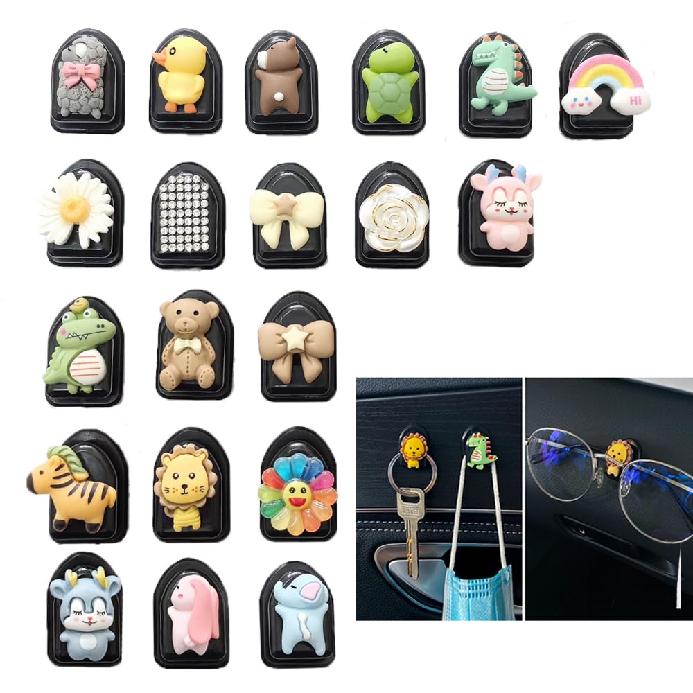 20pieces cute cartoon hooks, car storage hooks, used for keys, USB cables, headphone cable holders, glasses holders, can be used in places such as desks, bathrooms, rooms, kitchens, cars, etc