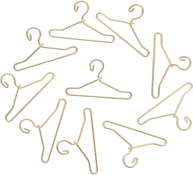 Milisten 50Pcs Mini Doll Clothes Hangers Set Metal Doll Clothes Holders Miniature Dress Holding Racks Doll Hangers Toys for DIY Doll House Decoration (Golden)