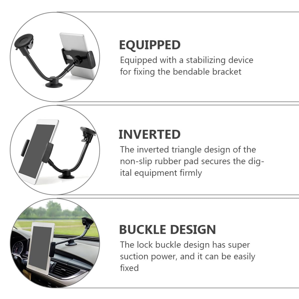 Healeved Supporto per Telefono Auto Ventosa Nero, Braccio in Silicone Antiscivolo, Previene Vibrazioni, per Smartphone e Tablet in Auto