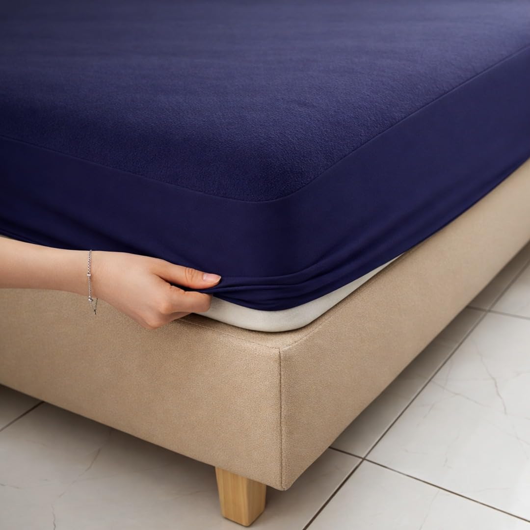 HOMEMONDE 100% Waterproof Premium Cotton Feel Mattress Protector Single Size, 75x48 Inches | Breathable and Hypoallergenic Ultra Soft Fitted Bed Protector Cover (75"x48" - Single, Navy Blue)
