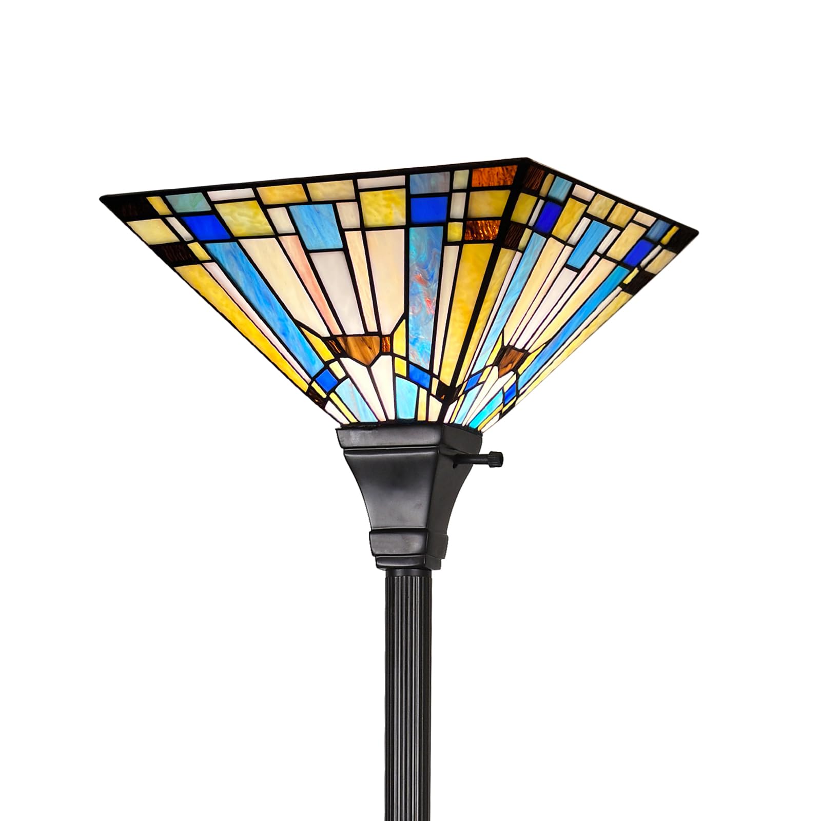 Capulina Tiffany Torchiere Floor Lamp 70 Inches Tall Industrial Pole Green Blue Rustic Style Stained Glass Torch Standing Light Decor for Living Room Bedroom Farmhouse Home Office