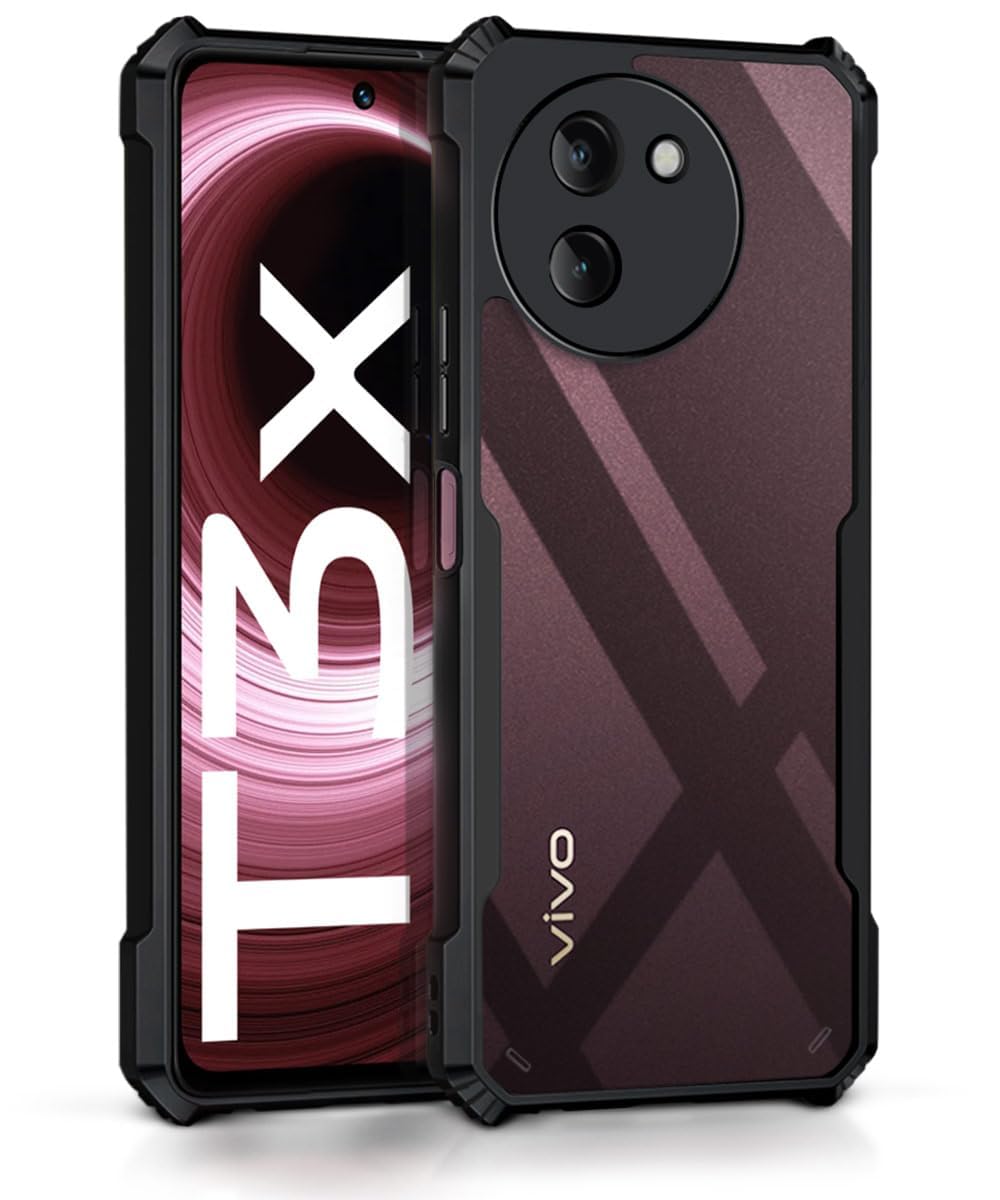 DD SON Shockproof Crystal Clear Back Cover Case for Vivo T3x 5G - (PC & TPU, Black Bumper Back Cover) | 360 Degree Camera Protection | Transparent Hybrid Eagle Back Case Cover (Black)