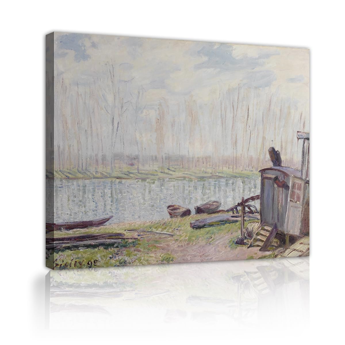 TOANGWALL Misty Bank Landscape Canvas Wall Art Club Alfred Sisley The Banks of the Loing Famous Painting Framed Poster for Restaurant Decor 40x50cm