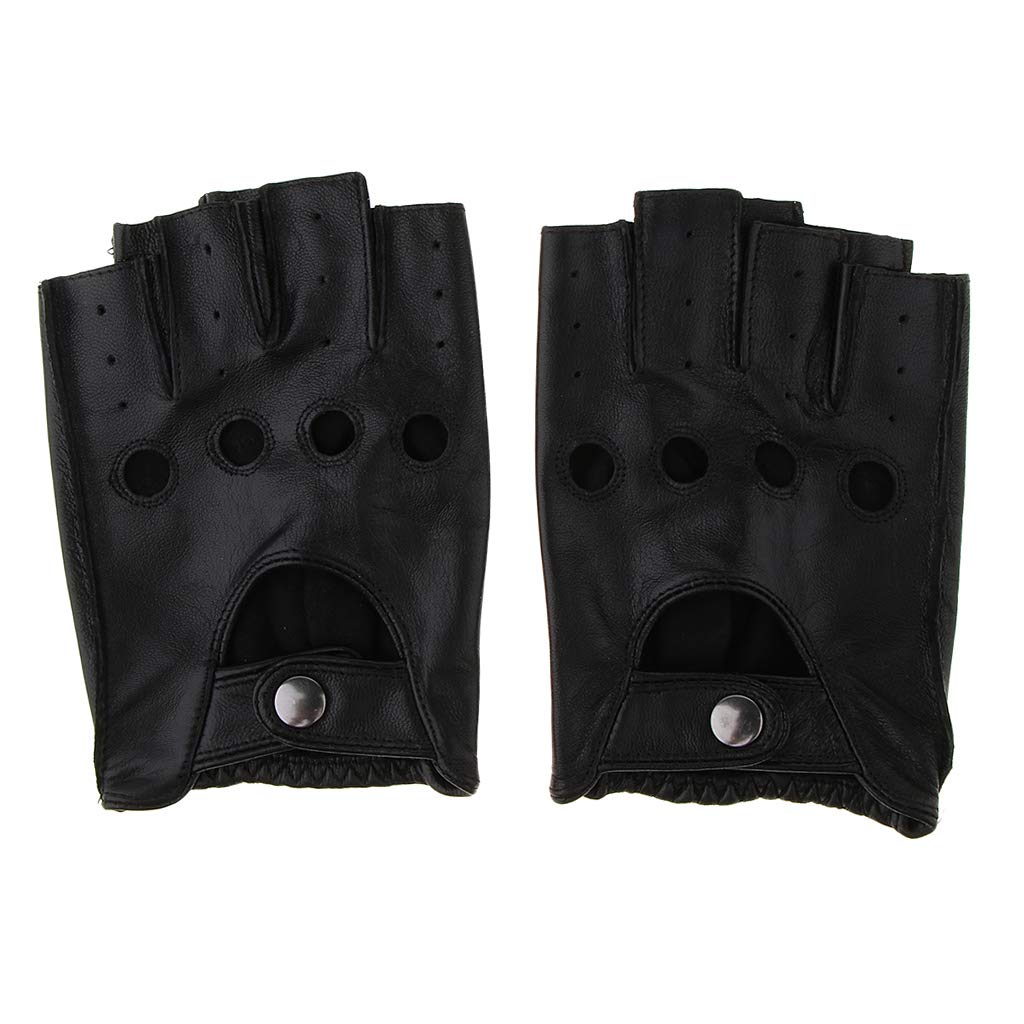 Guantes de ciclismo retro de piel sintética para hombre, sin dedos, 2XL, botón negro