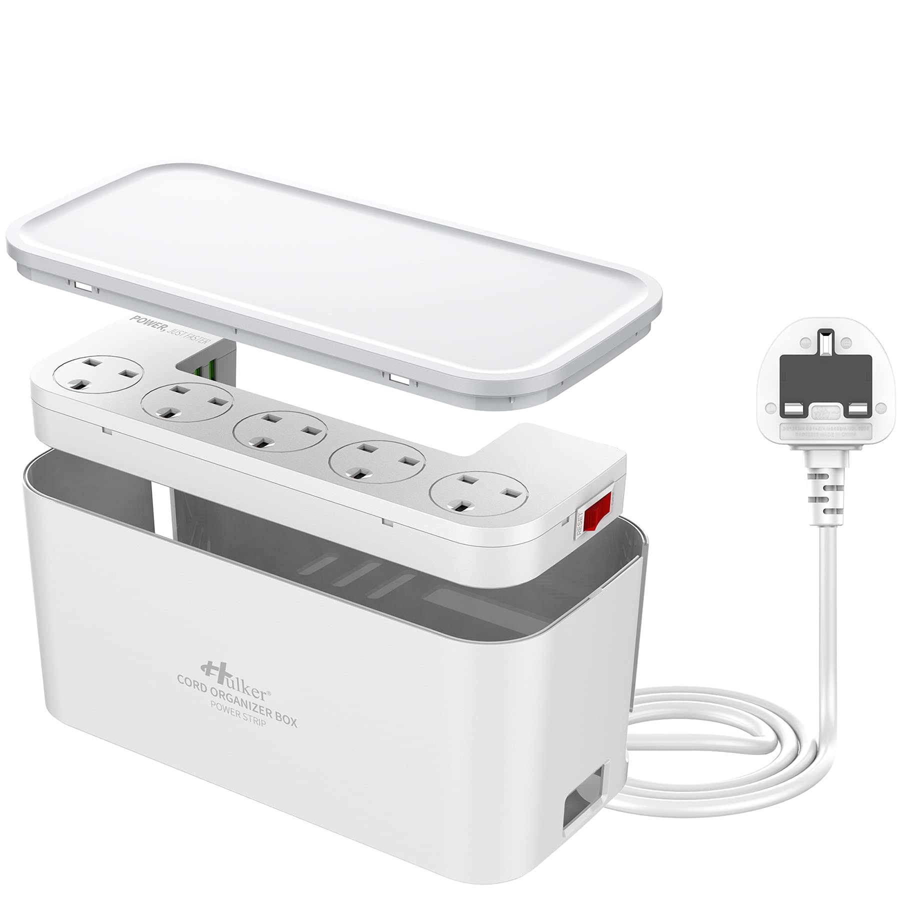 Buy Hulker 3M Extension Lead with USB, Cable Management Box 5 Gang Plug