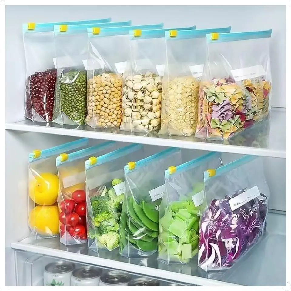 Kit com 45 Sacos Reutilizáveis para Armazenamento Seguro com Fechamento Zip Locke e Sistema Eficaz Anti Vazamento