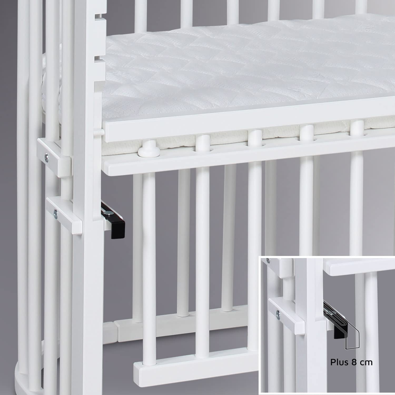 babybay Maxi Comfort Plus Beistellbett, weiß lackiert mit Matratze Classic Cotton Soft
