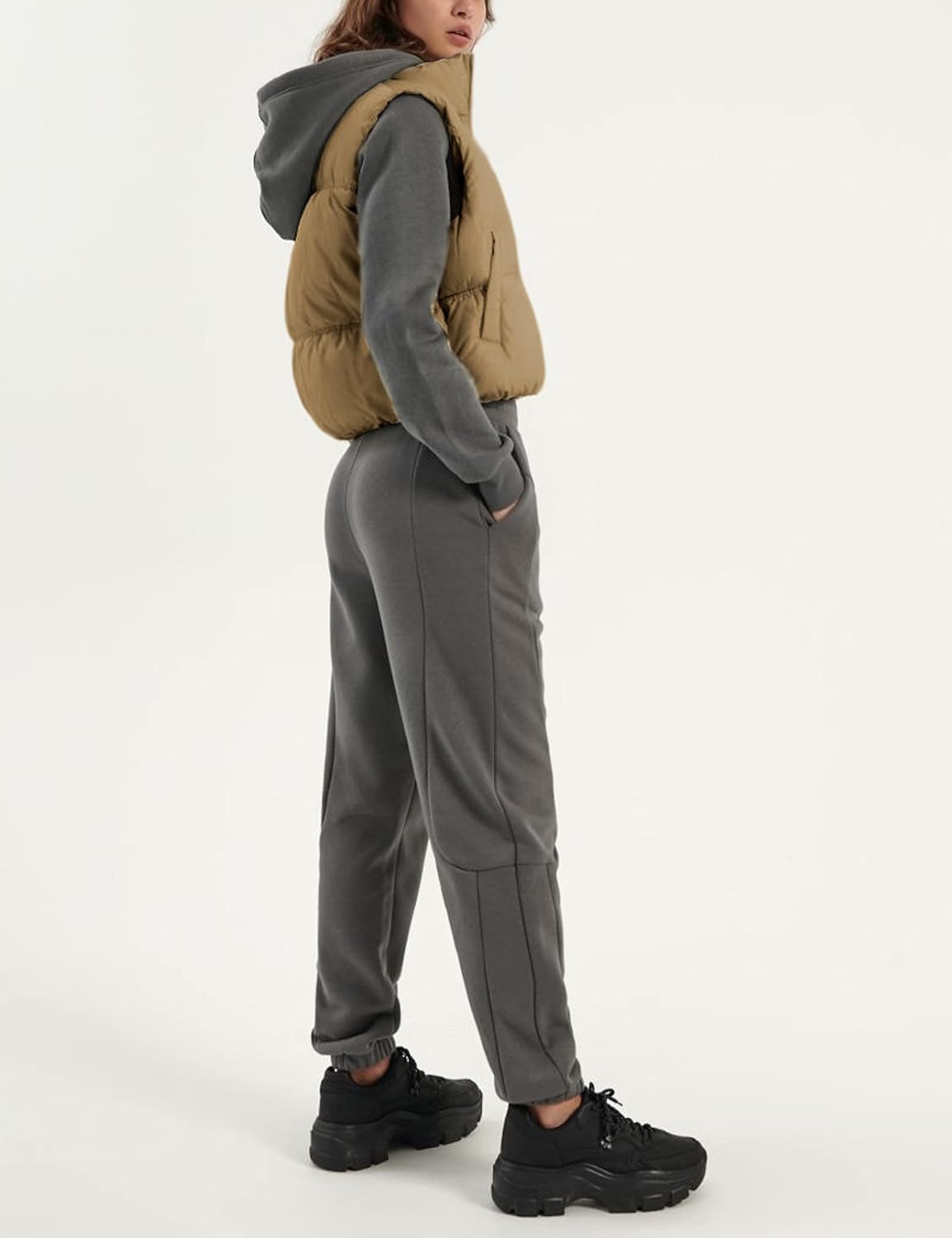 Fiona Jolin Women's Cropped Puffer Vest Winter Zip Up Stand Collar Lightweight Puffy Vest Padded Coat Outerwear - Image 5