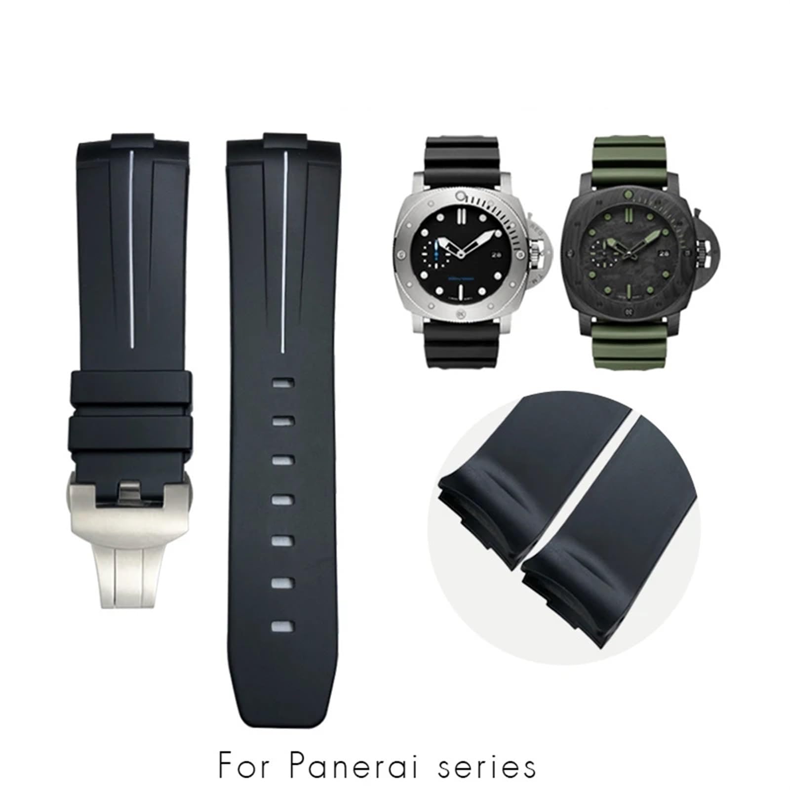 24mm Nero Verde Natura Morbido Silicone Gomma Cinturino Fit per Panerai PAM00111/441 Cinturino Farfalla Fibbia Impermeabile Bracciale