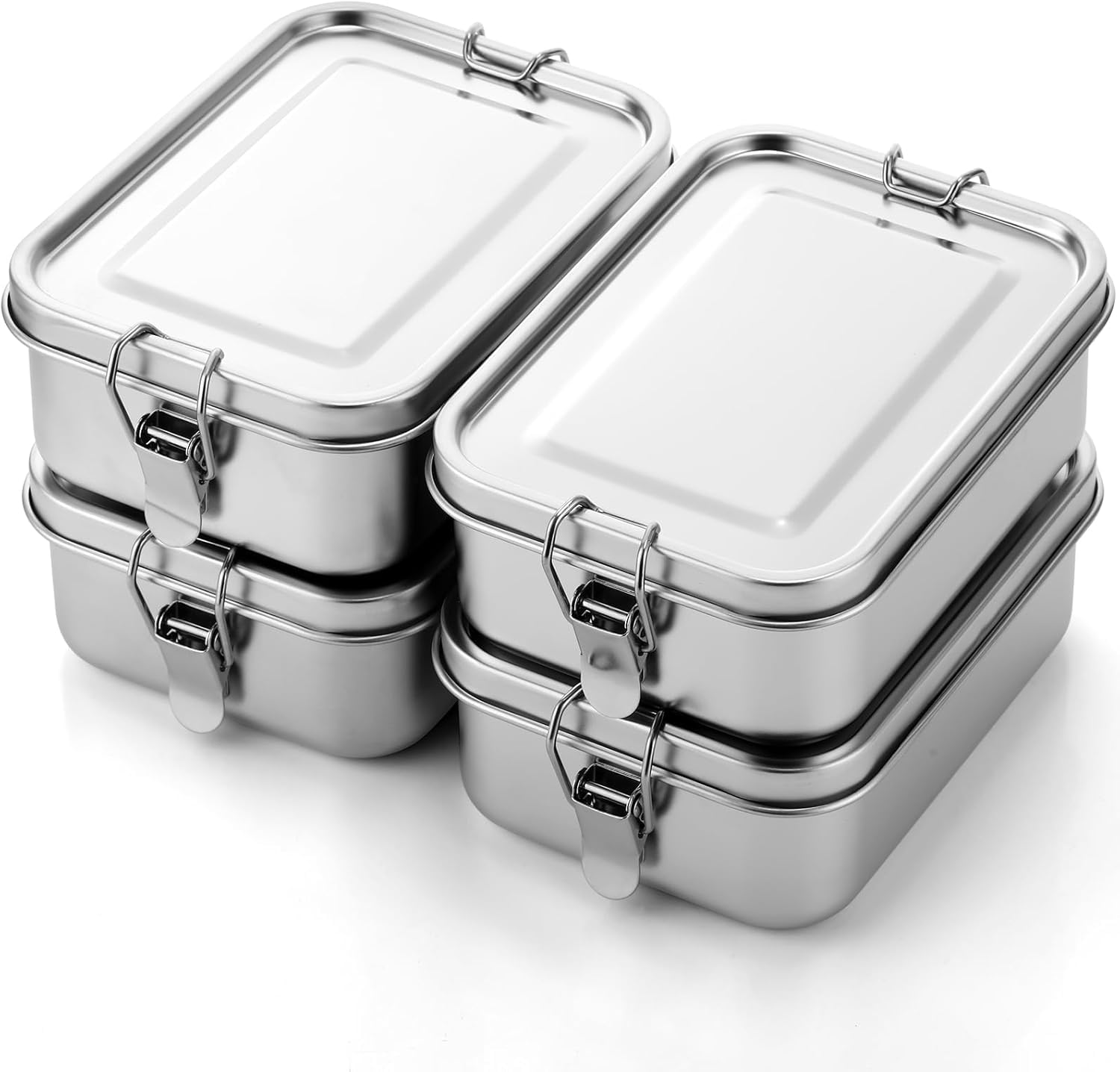Confezione da 4 contenitori per il pranzo in acciaio inox, 850 ml, a prova di perdite, con clip di bloccaggio, scatole per snack in lavastoviglie per lavoro, picnic e preparazione dei pasti
