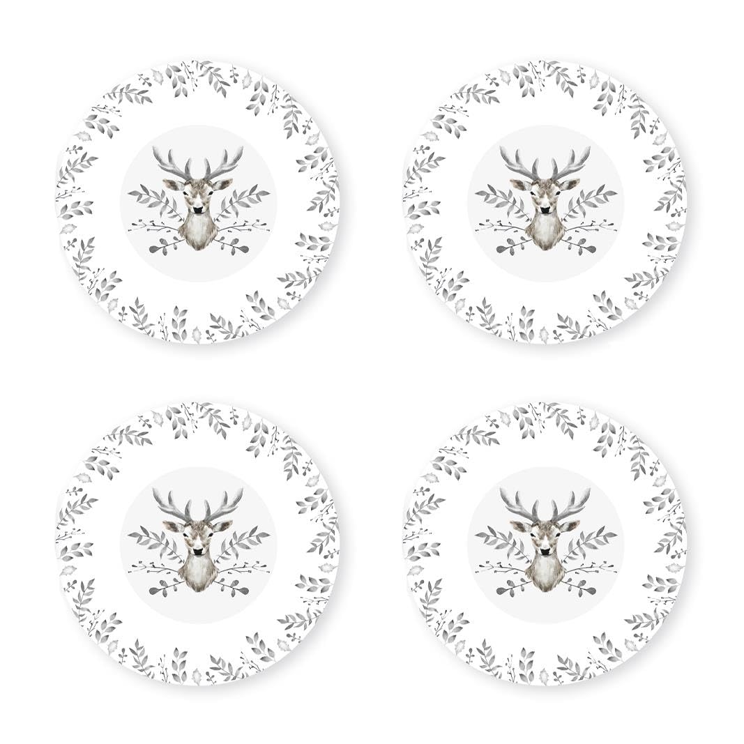 YöL Set Of 4 Bowls Christmas White And Grey Stag Design Porcelain Festive Dinner Setting Xmas Décor