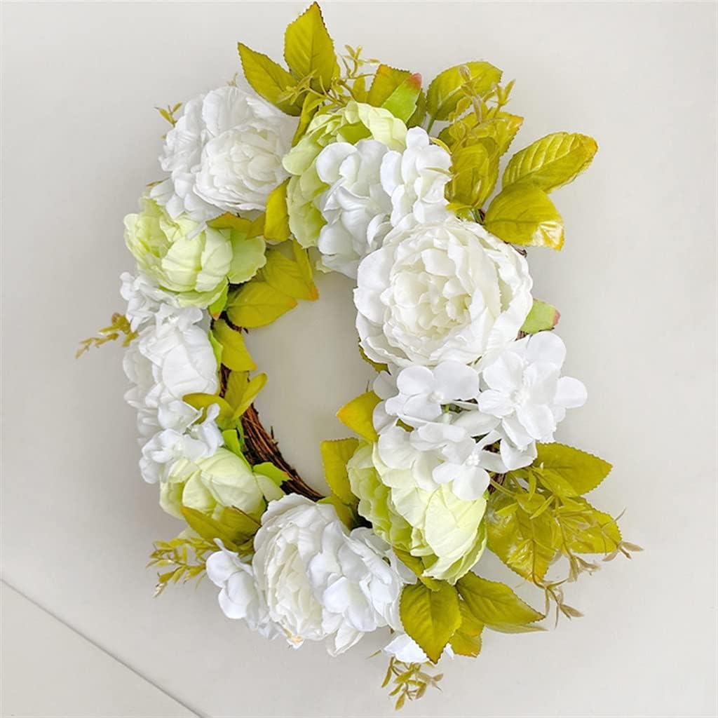 Simulated Green and White Peony Wreath Hanging Door Decoration (D 40cm)