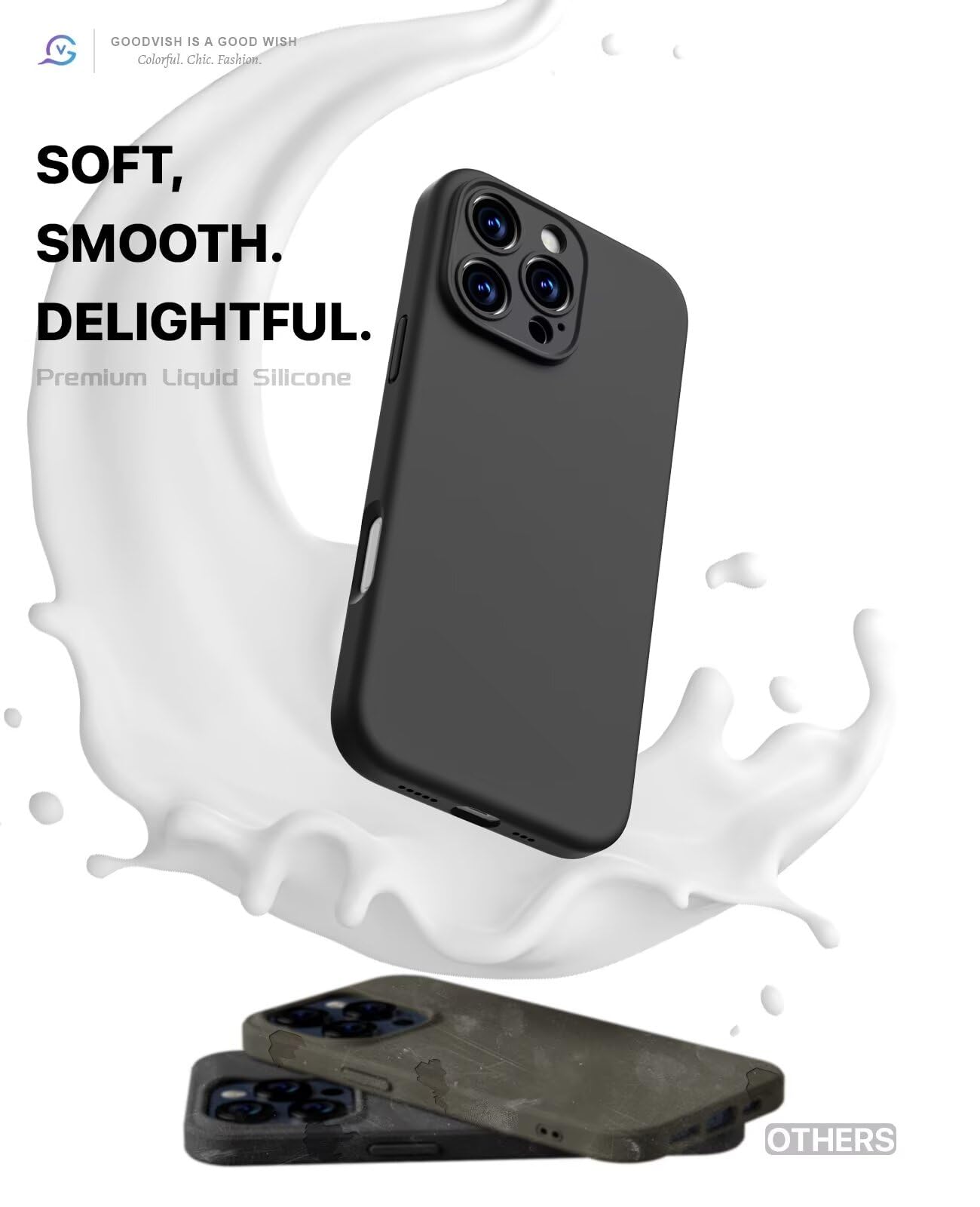 GOODVISH 3 in 1 Silicone Cover per iPhone 16 Pro 6.3", Custodia con 2 Pellicola Vetro Temperato [Protezione Fotocamera] 360° Protezione Anticaduta Case per Cellulare Antiurto Resistente, Nero