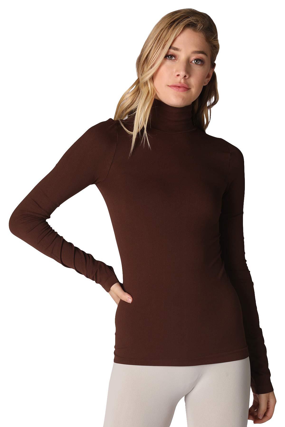 NIKIBIKIWomen Seamless Long Sleeve Mock Neck Top, Made in U.S.A, One Size