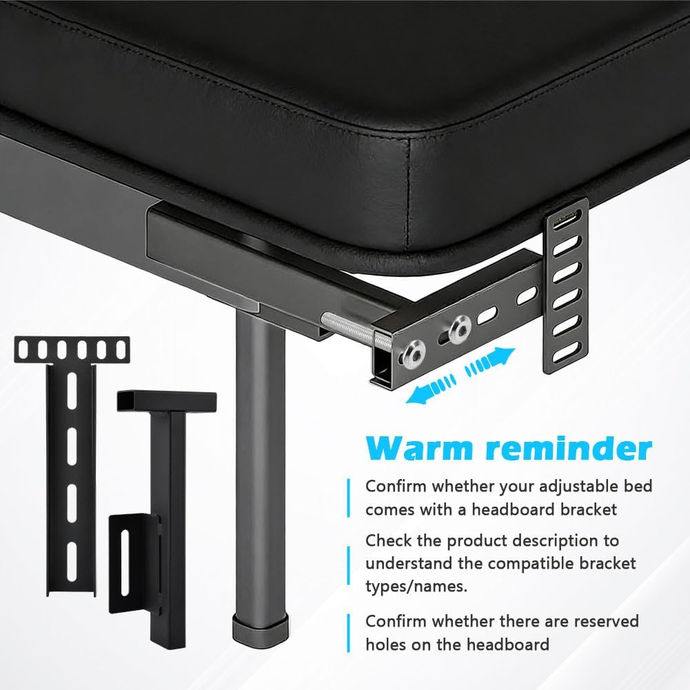 2 Pack Adjustable Headboard Brackets for Bed Base, Universal Metal Headboard Brackets for Metal Bed Frame with Footboard Extension Kit Fit Twin Full Queen King(Color:Black)