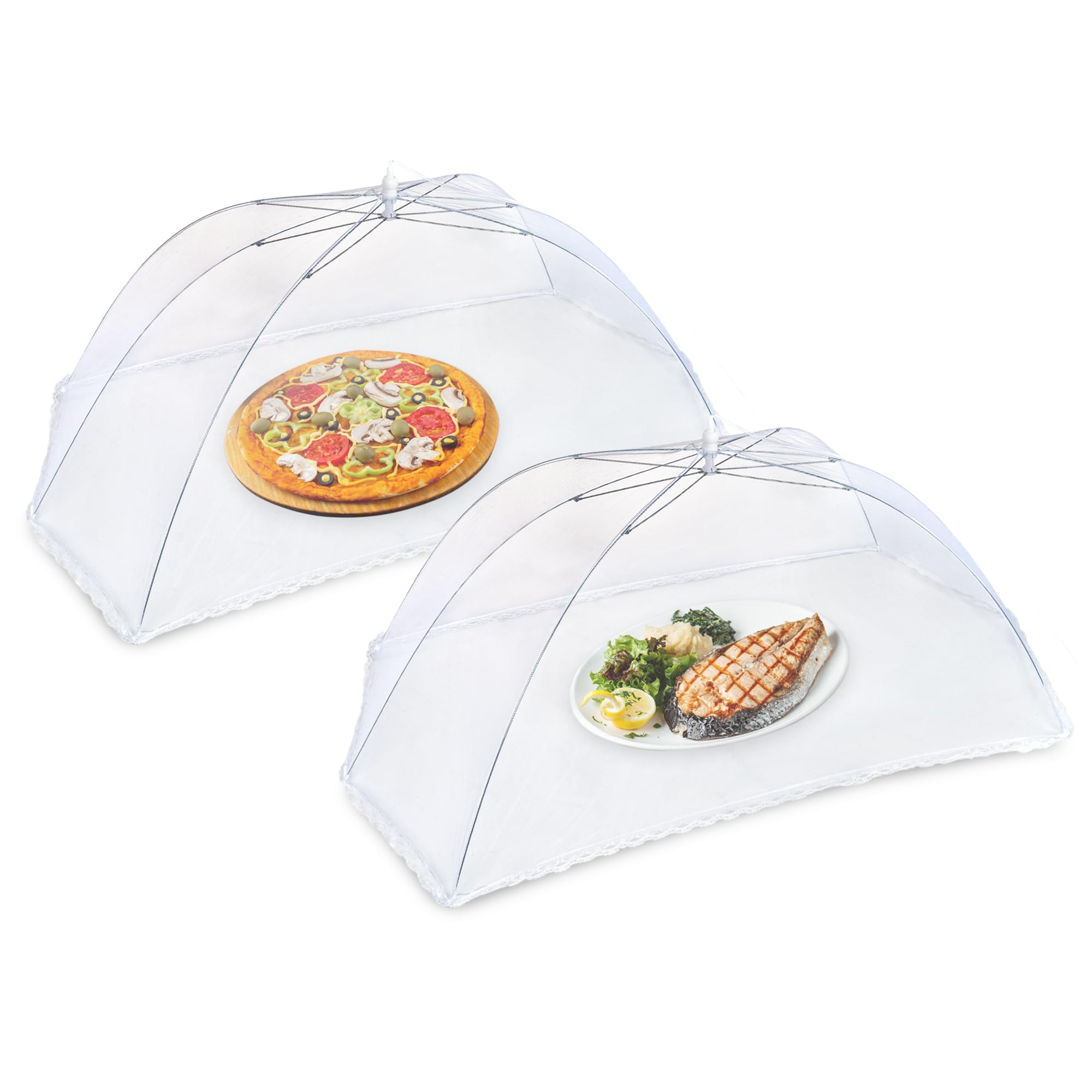 Albert Austin Food Cover Net Pack of 2 Reusable Mesh Food Net 70 x 120cm Fine Mesh Fly Nets Flower Lace Design Mesh Food Covers Collapsible Food Umbrella Netting Cover for Food in Events BBQ Picnics