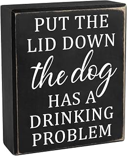 Pigort Put The Lid Down Signs - Funny Bathroom Decor Dog Drinking Problem- Dog Decor Dog Signs for Toliet Home Decor Christmas Gift for Dog Lover