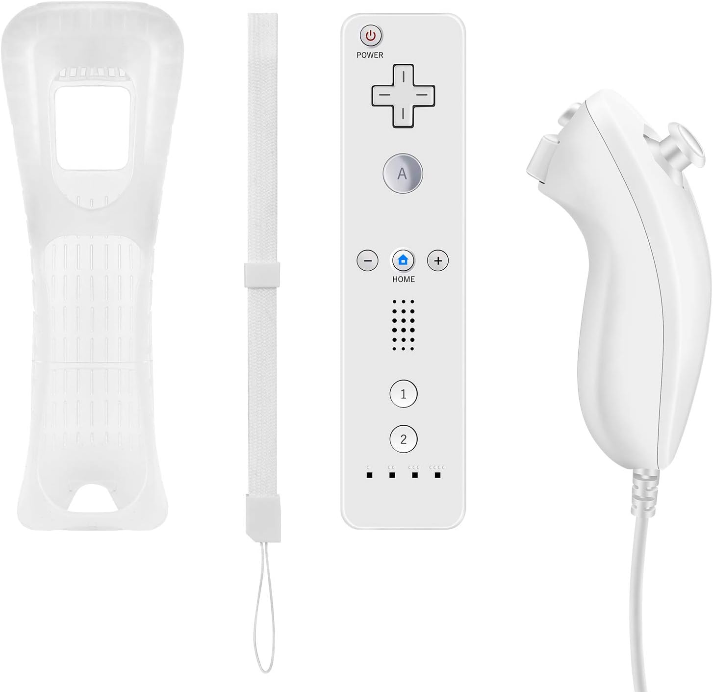 Remote Controller and Nunchuck Controller Replacement for Nintendo Wii and Wii U Controller，Crifeir Wireless Remote and Nunchuck Controller with Silicone Case and Wrist Strap (White)